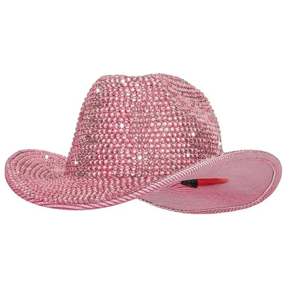 NWT Sparkling Bling Rhinestone Barbie Pink Cowboy Hat Halloween Costume - Picture 2 of 8